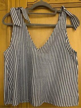 Cotton On Blue White Striped Tie Shoulder Crop Tank Top Women’s S Cotton